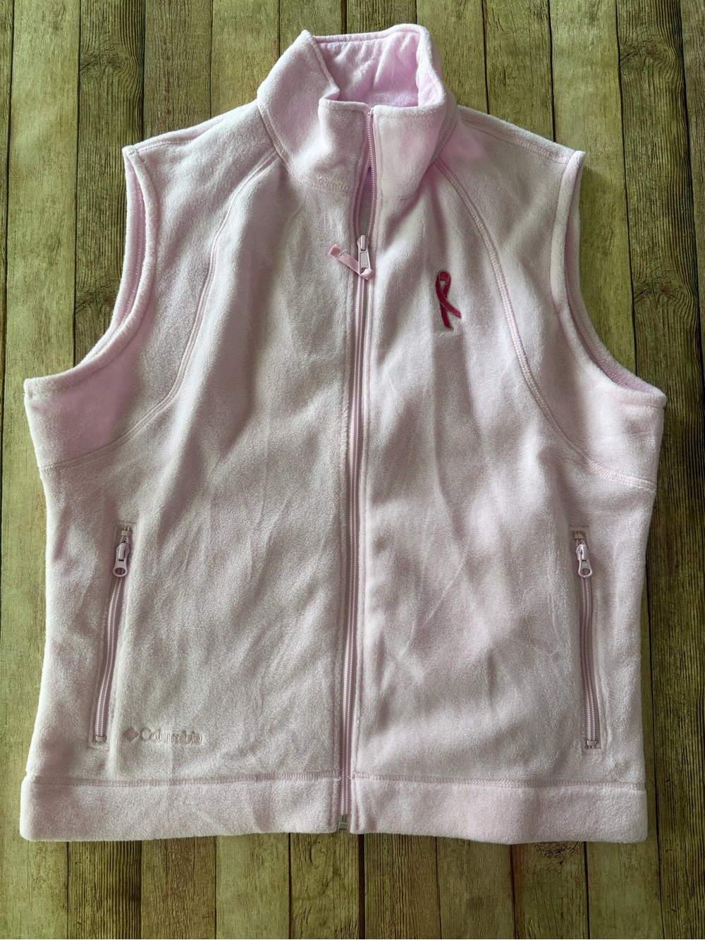 Columbia Light Pink Fleece Vest with Ribbon Accent